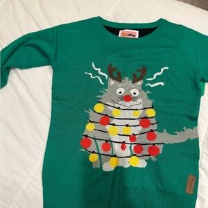 Festive Christmas Green Cat Sweater